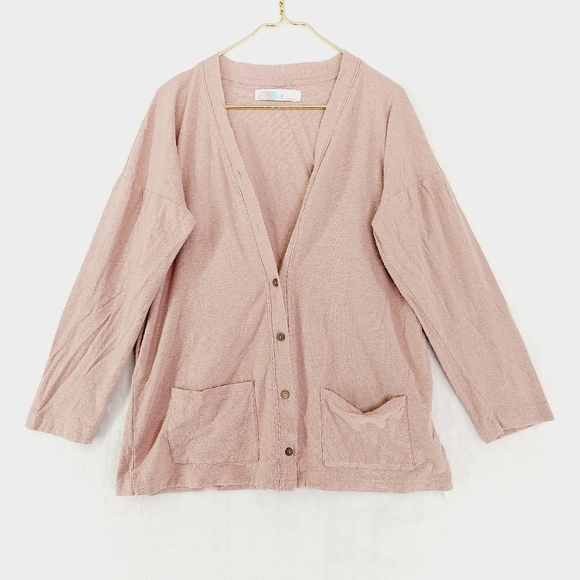 Free People Beach Button Front V Neck Pockets Casual Lagenlook Cardigan P7055 - Picture 1 of 7